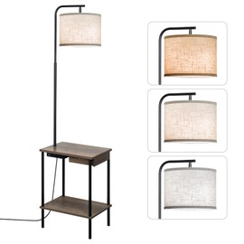 EOEYYOYB Floor Lamp with Table & Drawers, End Table Lamp with USB Charging Portt Power Outlet and Shelves, Side Table Reading Light with 3 Color Temperature Led Bulb Included for Living Room, Gray