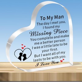 JMIMO Boyfriend Gifts Romantic Birthday Anniversary Valentines Love Gifts for Him Boyfriend Husband Heart Shaped Acrylic Keepsake for Boyfriend To My Man Gifts