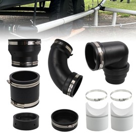 RULLINE RV and Camper Sewer Waste Plumbing Connection System Kit Compatible with 3" PVC Pipe RV Sewer Hose Fittings RV Sewer Adapter and Pipe Stand
