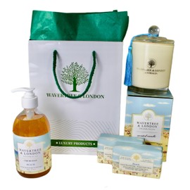 Wavertree & London Basil, Lime & Mandatin Scented Natural Skincare Spa Gift Set – Includes Liquid hand Soap, 2 Soap Bars & Soy Wax Candle - Perfect Birthday Gift for Women & Men