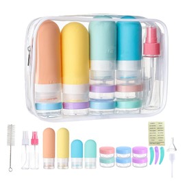 MOODKEY 20PCS Travel Bottles Set, Travel Containers Leak-Proof Silicone Squeezable Containers Bottles Set for Shampoo Conditioner Lotion with Toiletry Bag
