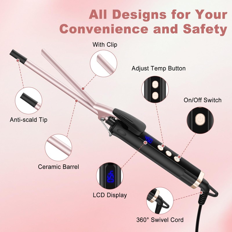 3/8 Inch Curling Iron, 9mm Small Curling Wand for Short