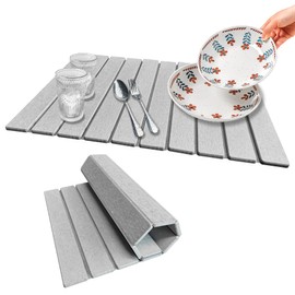 GPKJQZS Stone Drying Mat for Kitchen & Bathroom - Diatomaceous Earth, Quick Dry, Collapsible, Non-Slip PVC, Rounded Corners, 15.4*23.6IN, Absorbent, Natural Material for Dishes, Cups & More