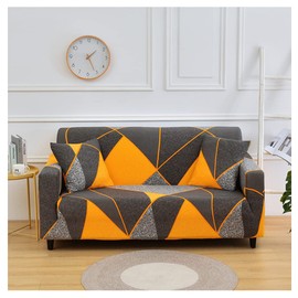 Hggzeg Sofa Cover, High Stretch Elastic Fabric 1 2 3 Seater Sofa Slipcover Chair Printed Couch Cover Non Slip Furniture Protector Cover, Machine Washable (3 Seater,Geometric)