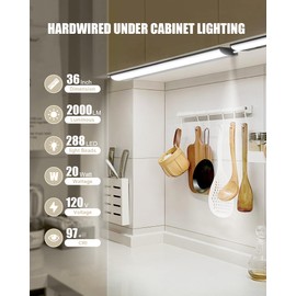 Hardwired Under Cabinet Lighting, 36 inch LED Under Counter Lights for Kitchen, CRI 97, 120V, 20W, 2000Lm 3CCT Dimmable Linkable Under Cabinet Lights with Power Cord and Linked Cord, Black
