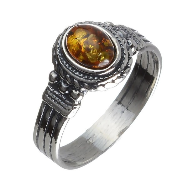 Sterling Silver and Baltic Honey Amber Gothic Style Ring size:
