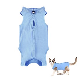 Dryxog Cat Bodysuit After Surgery, Surgery Recovery Suits, Cat Clothing, Breathable, Soft, Anti-Licking Cat Bodysuit for Cats, Surgery, Abdominal Wounds, Skin Diseases (M, Blue)