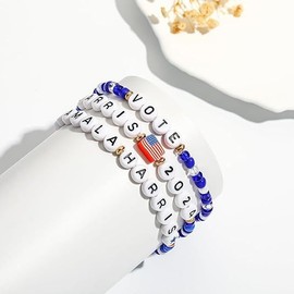 COLORFUL BLING Kamala Harris 2024 Bracelet President Vote Campaign Clay Bead Stretch Bracelets for Women Men-Dark Blue