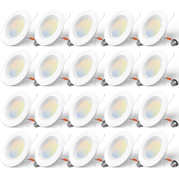 Amico 5/6 inch 5CCT LED Recessed Lighting 20 Pack, Dimmable, IC & Damp Rated, 12.5W=100W, 950LM Can Lights with Baffle Trim, 2700K/3000K/4000K/5000K/6000K Selectable, Retrofit Installation - ETL & FCC