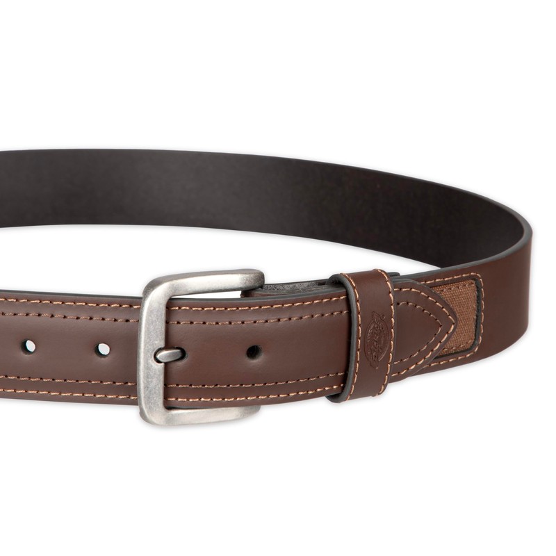 Dickies Men's Leather Canvas Inlay Belt, Brown, Medium