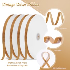 100 Yards Khaki Velvet Ribbon 3/8 Inch Vintage Velvet Ribbon Single Face Satin Velvet Ribbon for Gift Wrapping, Wedding Party Decorations, Bow Making, Choker, Flower Bouquet Packaging, DIY Crafts