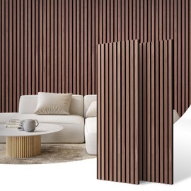DOLLAR BOSS Wood Slat Acoustic Panels for Wall, 47.2" x 15.7" 2Pcs Soundproof Absorbing Wall Panel with Wood Finish 3D Fluted for Ceiling Kitchen Bedroom Office, Walnut