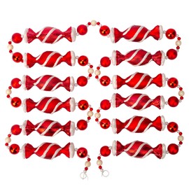 9 Foot Red & White Candy Peppermint Bead Christmas Garland | Large Shatterproof Glitter Beaded Christmas Tree Garland for Retro Vintage Candy Trees | Garland Christmas Decorations for Indoor Use