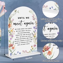 Acrylic Wedding Signs, Until We Meet Again Signs for Marriage Reception, Bridal Shower Decorations, Modern Arched Round Top Acrylic Table Top Sign with Holder for Wedding Party (White Wildflowers)