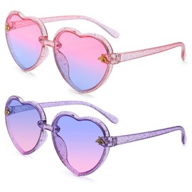 Pro Acme Heart Sunglasses Kids for Toddler Girls Age 3-10 Shaped Bee Cute Fashion Sunnies 2 Pack(Pink Frame+Purple Frame,55MM)