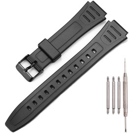18mm rubber strap Compatible with Casio W800HG Series watch band W-800H replacement bracelet (Black band Black buckle)