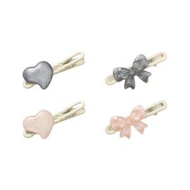 Urpanda 4PCS Flower Hair Clips Sets for Women, Star Bear Heart Letter Snap Metal Cute Fashion Decorative Hair Clips Hair Barrettes Hair Accessories, Black & Pink Set