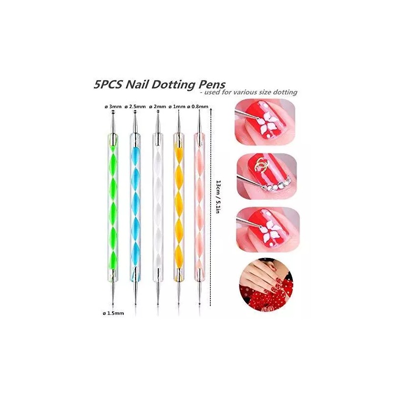 FULINJOY 5PCS Dotting Pens with 3 PCS Nail Painting Brushes,