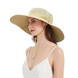 HLLMAN Super Wide Brim Sun Hat-UPF 50+ Protection,Waterproof Bucket Hat for Fishing, Hiking, Camping,Breathable Nylon & Mesh Khaki