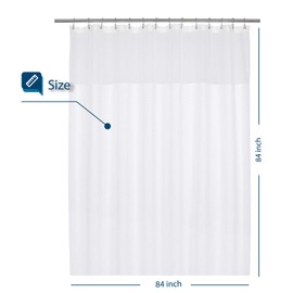 Barossa Design Extra Long and Wide Fabric Shower Curtain with Sheer Window 84 x 84 inch, Waffle Weave, Hotel Grade, 230GSM Heavyweight, Water Repellent, Machine Washable, White, 84x84 Large