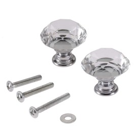 Mtsooning 2PCS Diamond Glass Knob, 30mm/1.18" Clear Shaped Crystal Pull with 3 Size Screws for Closet Cabinet Drawer Dresser Kitchen Wardrobe Handles