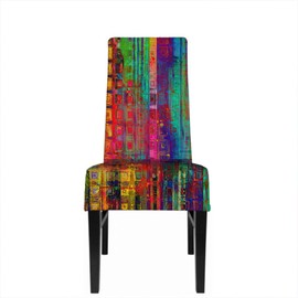 Moslion Art Chair Covers for Dining Room Rainbow Abstract Grunge Texture Graffiti Geometric Pattern Modern Design Stretch Chair Slipcover Seat Protector for Kitchen Living Room Ceremony