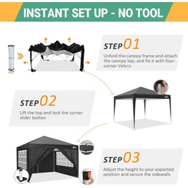 COBIZI 10x10 Pop Up Canopy Tent with 4 Removable Sidewalls, Waterproof Outdoor Commercial Easy Set Up Gazebo Tent Canopy Tents for Party/Exhibition/Picnic with Carry Bag,8 Stakes & 4 Ropes (Black.