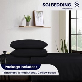 SGI bedding 600 Thread Count 4 Piece 100% Egyptian Cotton King Size Sheets Set, 15" Deep Pocket Sheet Set, Premium, Breathable, Soft and Hotel-Quality Luxury Sheets - Black