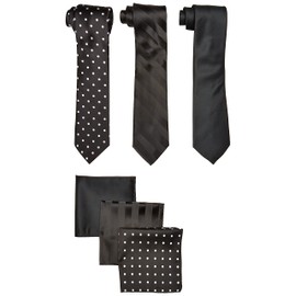 STACY ADAMS mens 3 Pack Satin Solid Striped Dots With Pocket Squares Necktie, Black, One Size US