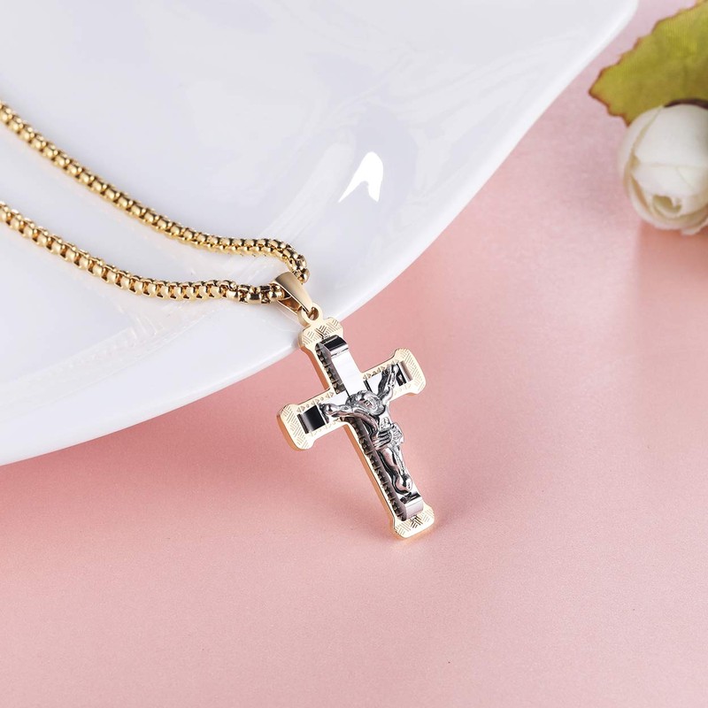 Rehoboth Stainless Steel Small Jesus Christ Crucifix Cross Pendant Necklace