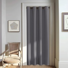 NICETOWN Blackout Doorway Curtain 80 inch Length - Grommet Room Darkening Thermal Insulated Soundproof Window Treatments for Bedroom/Closet (1 Panel, 46 x 80 Inch, Grey)