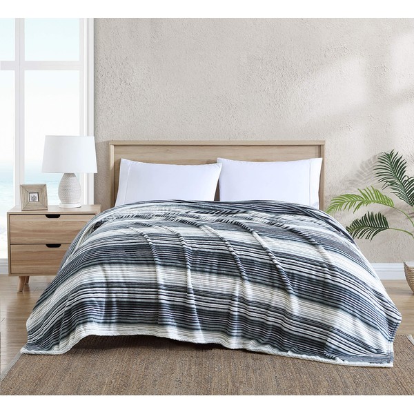 Tommy Bahama - Queen Blanket, Reversible Fleece Bedding, Soft & Plush Home Decor (Sandy Shores Grey/Blue, Queen)