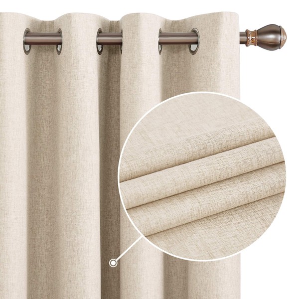 Deconovo 2 Panels Faux Linen Full Blackout Curtains 54 Inches