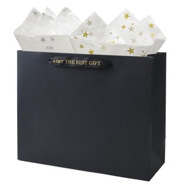 HANSWARE 4 Pack 12.6" Large Black Gift Bags with Handles Paper Gift Bag with Tissue Paper for Weddings,Graduations,Party,Shopping,Retirements,Valentine's Day,12.6" L x 4.5" W x 9.8" H