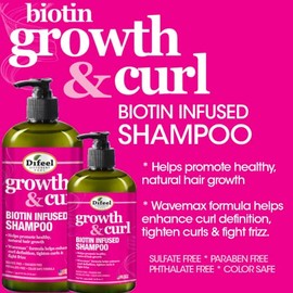 Difeel Champú Biotina Crecimiento y Curl 12 oz. - Champú para cabello rizado, sin fragancia, para el crecimiento del cabello y rizos naturales