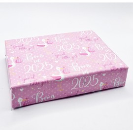 2 Sheets Born In 2025 Girl Wrapping Paper New Baby Arrival Cute Birthday Gift Wrap Pink and White (PA)