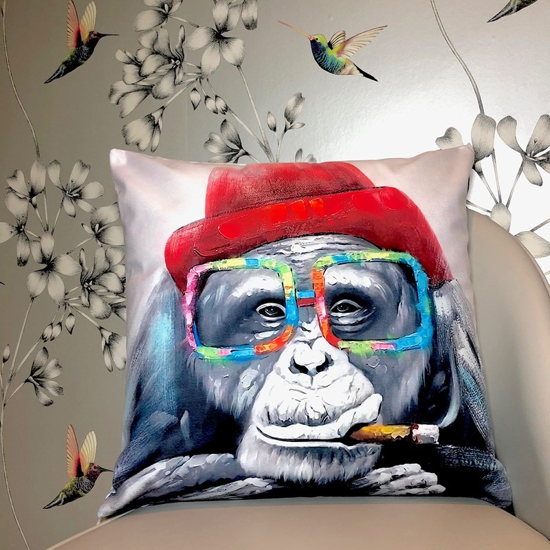 The Beach Stop Colourful Chimpanzee Monkey Printed Cushion Cover |