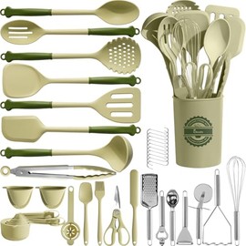 Kikcoin - Juego de 43 utensilios de cocina – Juego de utensilios de cocina de silicona, espátula apta para lavavajillas para utensilios d...