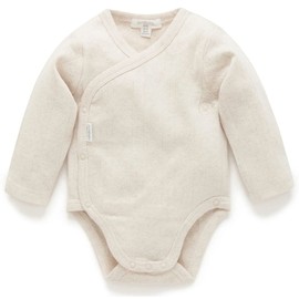 Purebaby Pointelle Long Sleeve Wrap Bodysuit - Wheat Melange, 00
