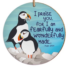 Christian Decorations - ceramic hanging decorations or as a coaster, Fearfully & Wonderfully made, with Bible verse Psalm 139:14 Beautiful Christian gifts for women or men, by Just Cards Direct