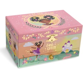 Jewelkeeper Girl's Musical Jewelry Storage Box with Pullout Drawer and Black Ballerina, Little Queen Design, Swan Lake Tune