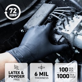 72HRS Industrial Grade Nitrile Gloves - Mechanic Gloves, 6 Mil Nitrile Gloves, Nitrile Gloves, Auto Mechanic Gloves, Rubber Mechanic Gloves, Disposable Gloves, Black Shop Gloves (100 Pieces, XL)