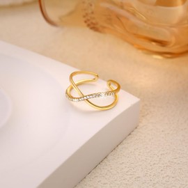 UTISUVIKO Adjustable Criss Cross Rings for Women S925 Sterling Silver 14K Gold Plated X Ring Open CZ Cross Ring Stackable Wedding Band Crossover Ring Graduation Gifts for Her (Gold)