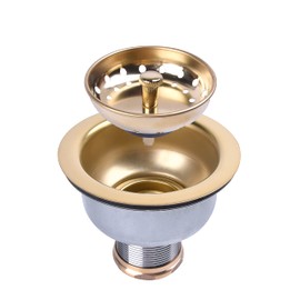 VARNAHOME 3-1/2 Deep Cup Kitchen Sink Drain Assembly, 304 Stainless Steel Construction with Fixed Post Basket and Long Extended Shank/CAS Approved and Venetian Gold Finish
