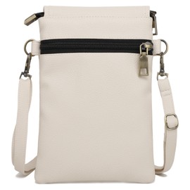 SILKAREA Vegan Lychee Leather Small Crossbody Bags for Women Cell Phone Bag Wallet Purses Adjustable Strap (White)