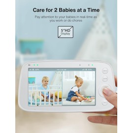 HiPP Video Baby Monitor Screen, 5” Parent Unit for VAVA, Single Split-Screen, Infrared Night Vision, 2X 4X Zoom, 900ft Long Range, 4500mAh Battery, 2-Way Audio Talk