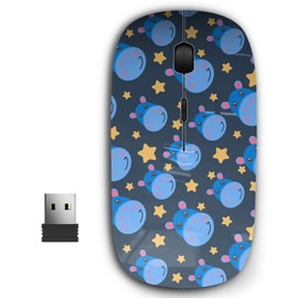 KAWAMOUSE 2.4G Ergonomic Portable USB Wireless Mouse for PC, Laptop, Computer, Notebook with Nano Receiver (Cute Hippo Stars)