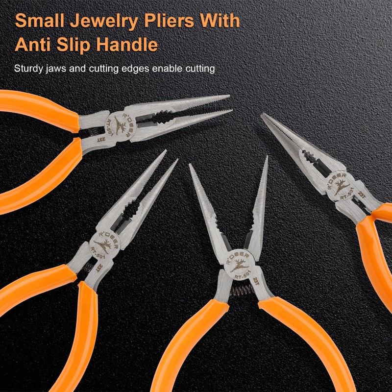 Rongon 4Pack-Spring Loaded Thin Needle Nose 5" Pliers Small Pliers
