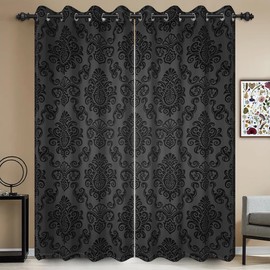 Umpoo Black Damask Floral Blackout Curtain Vintage Classic Flower Pattern Printed Drapes 52 x 96 Inches Window Curtain Set for Living Room Bedroom Kitchen Decor, 2 Panels Grommet Drapes
