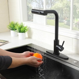 HOTIS Black Kitchen Faucets with Pull Down Sprayer, Stainless Steel Single Handle Matte Black Kitchen Sink Faucet, Sink Faucet for Farmouse Camper RV Bar, Suitable for 1 or 3 Hole Installation